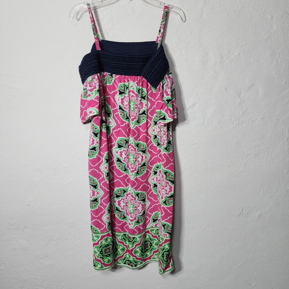 Crown & Ivy Cold Shoulder Medallion Print Dress Pink Green Large Viscose Crochet